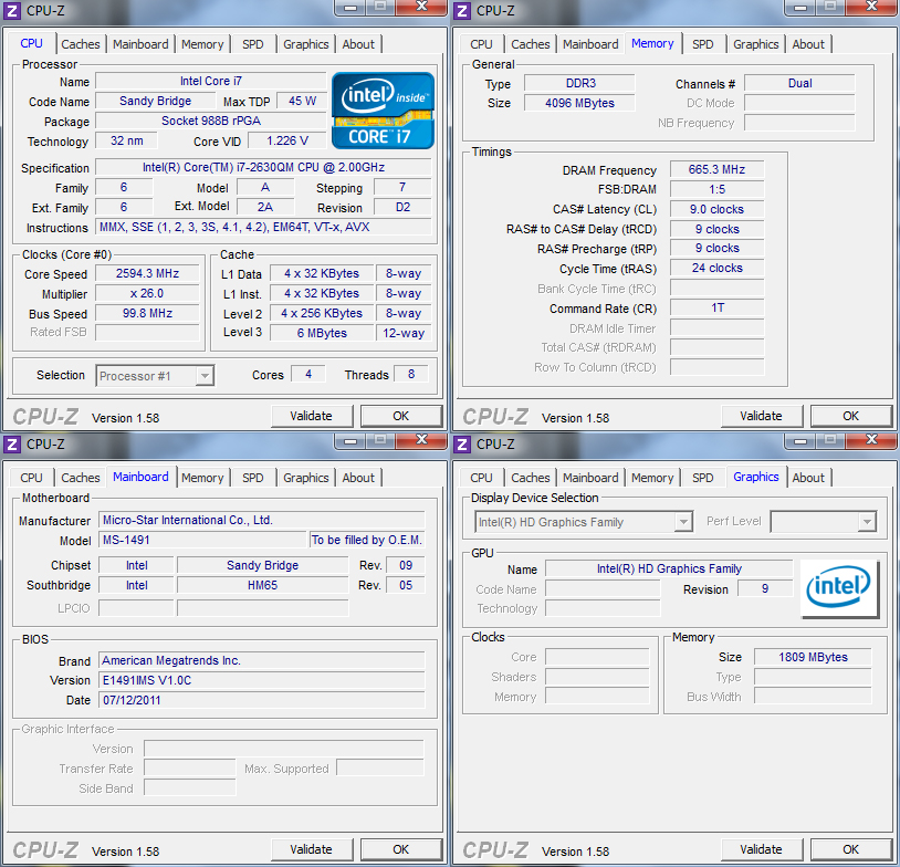 cpuz Review : MSI X460 notebook