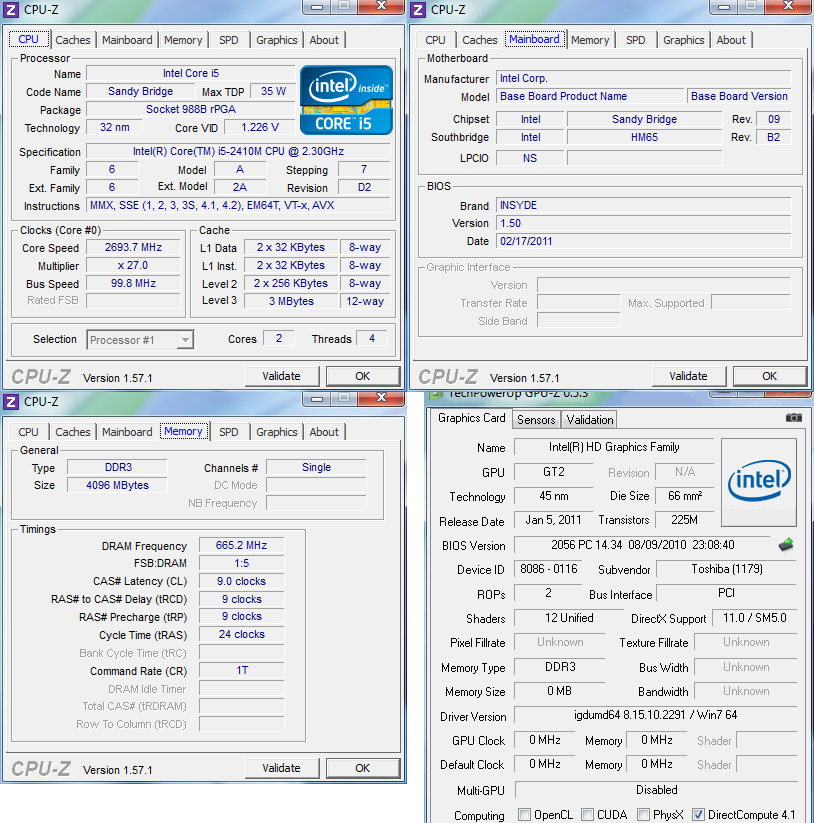cpuz Review : Toshiba Satellite E300