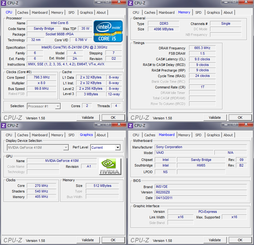 cpuz Review : Sony VAIO VPC EG18FH
