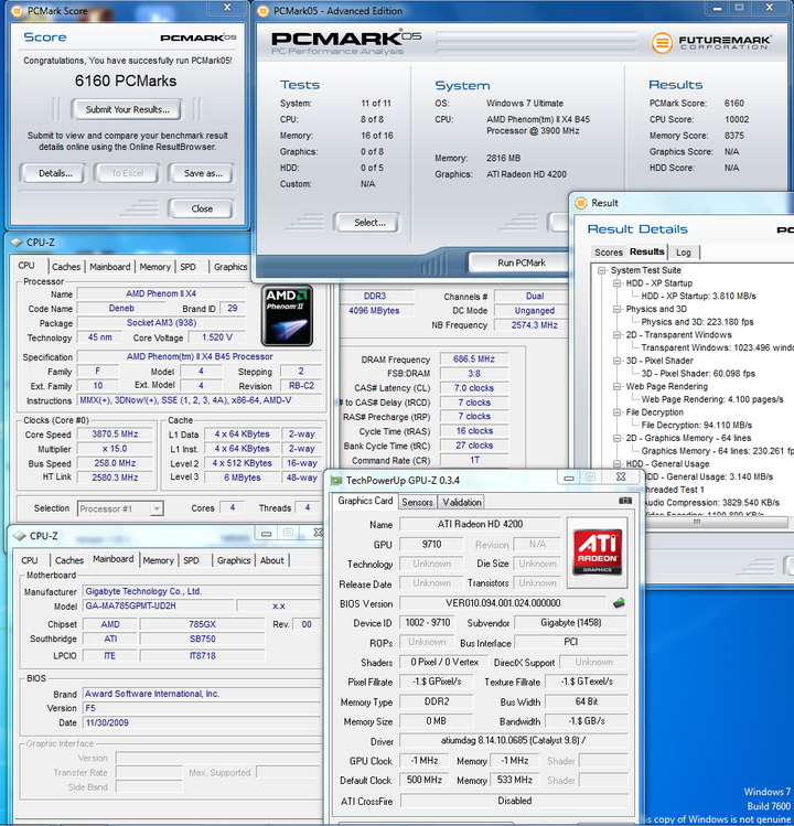 pcmark0511 AMD  Phenom II 545 @ 4 Cores !!!  