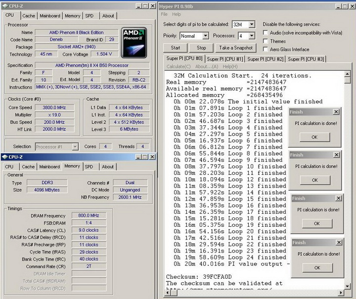 pi327 Phenom II X2 550BE VS Asrock M3A790GXH/128M 4 Core Test..