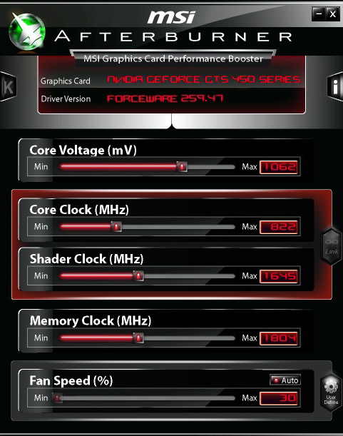 afterbuner default 1 EVGA GeForce GTS 450 1024GB GDDR5 Review