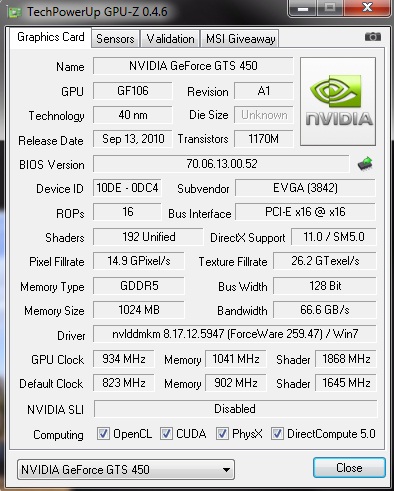 cpuzoc EVGA GeForce GTS 450 1024GB GDDR5 Review