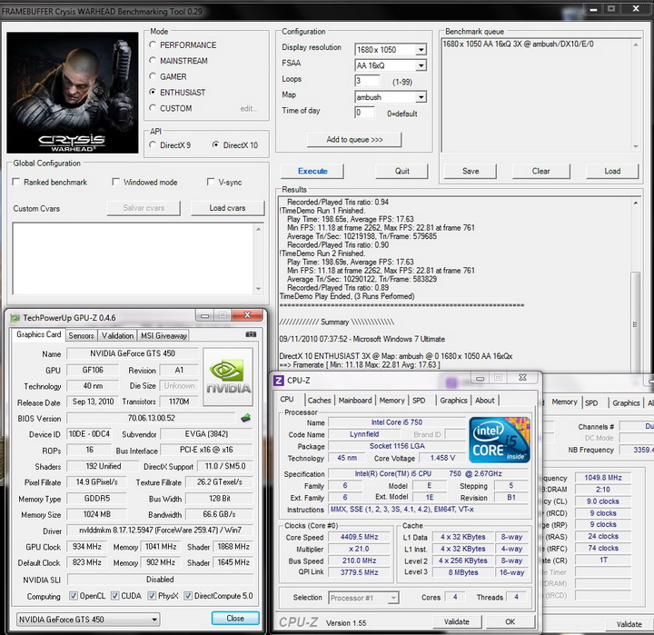 warhead oc result EVGA GeForce GTS 450 1024GB GDDR5 Review