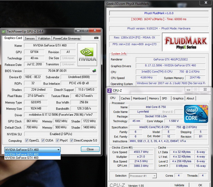 fluidmark 10 story Palit Geforce GTX460 1024MB SLI Overclock Test