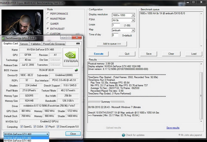 crysis2 1 story Palit Geforce GTX460 1024MB SLI Overclock Test