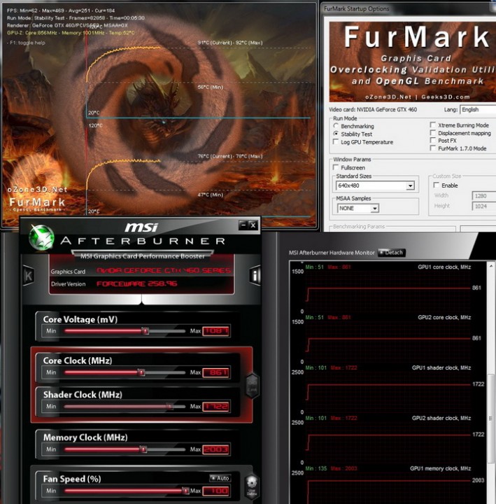 furmark story 709x720 Palit Geforce GTX460 1024MB SLI Overclock Test
