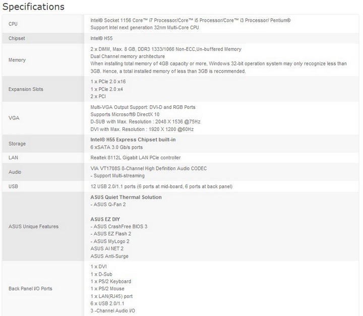 spec11 ASUS P7H55 M LX