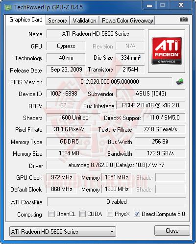 gz oc ASUS EAH5870 V2 HD 5870 1024MB DDR5 Review