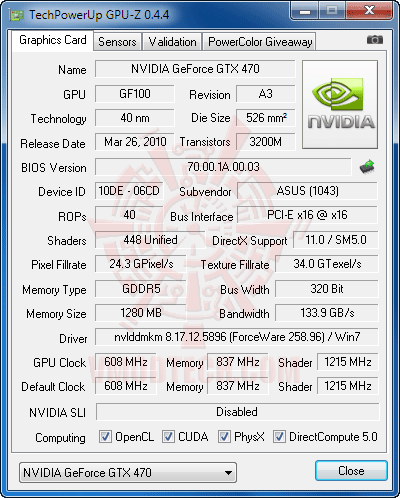 gpuz df ASUS ENGTX470 GeForce GTX 470 1280MB DDR5 Review