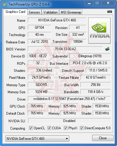 gz df ECS BLACK GeForce GTX 460 1024MB GDDR5 Review