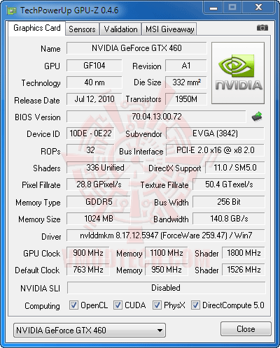 gz ov EVGA GeForce GTX 460 SuperClocked 1024MB GDDR5 Review