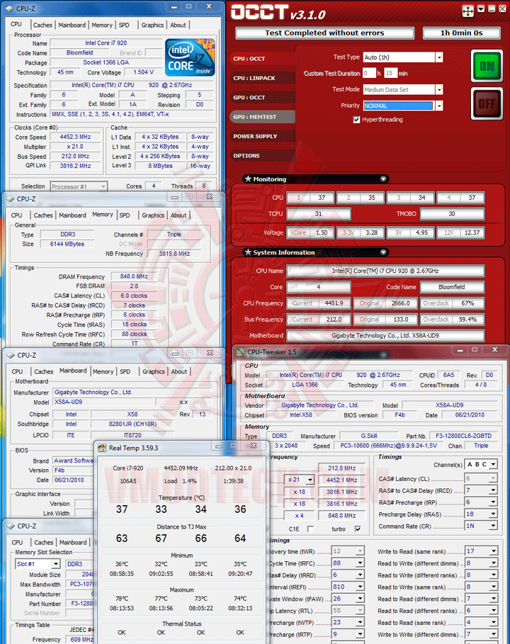 occt1 GIGABYTE GA X58A UD9 XL ATX Motherboard Review
