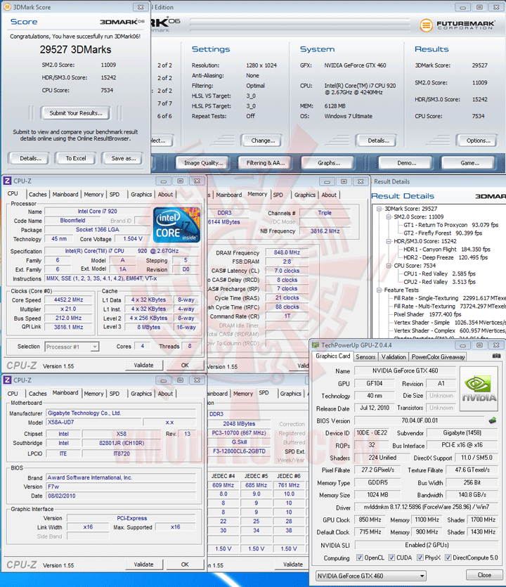 06 oc GIGABYTE NVIDIA GeForce GTX 460 1024MB DDR5 SLI Review