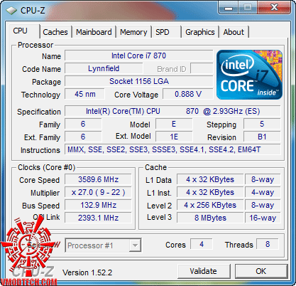 cpuz870 1 Intel Core i7 870 & Intel Core i5 750 LGA1156 : First review