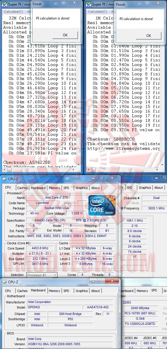32m 212 Intel DP55KG EXTREME BOARD : Overclock Results