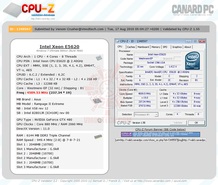 vali4509 Intel® Xeon® Processor E5620 Overclock Results