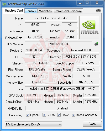 cpuz df MANLI GeForce GTX 465 1024MB DDR5 Review