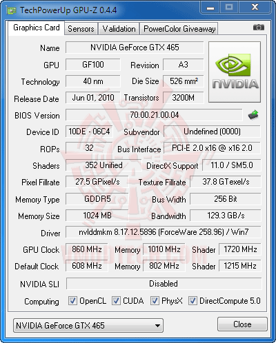 cpuz ov MANLI GeForce GTX 465 1024MB DDR5 Review