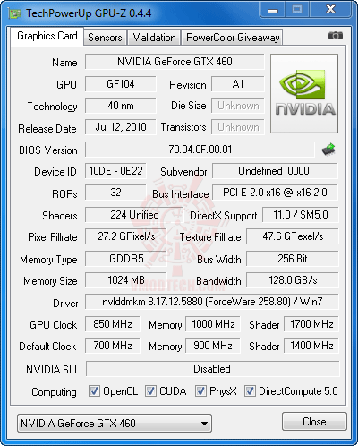 gpu z oc PALIT GeForce GTX 460 SONIC 1024MB GDDR5 Review