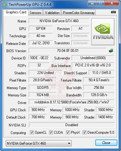 gpu z ov PALIT GeForce GTX 460 SONIC 1024MB GDDR5 Review