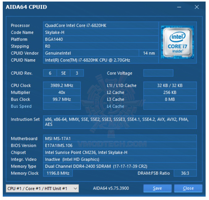 aida64 cpu MSI GT73VR 6RF Titan Pro Review