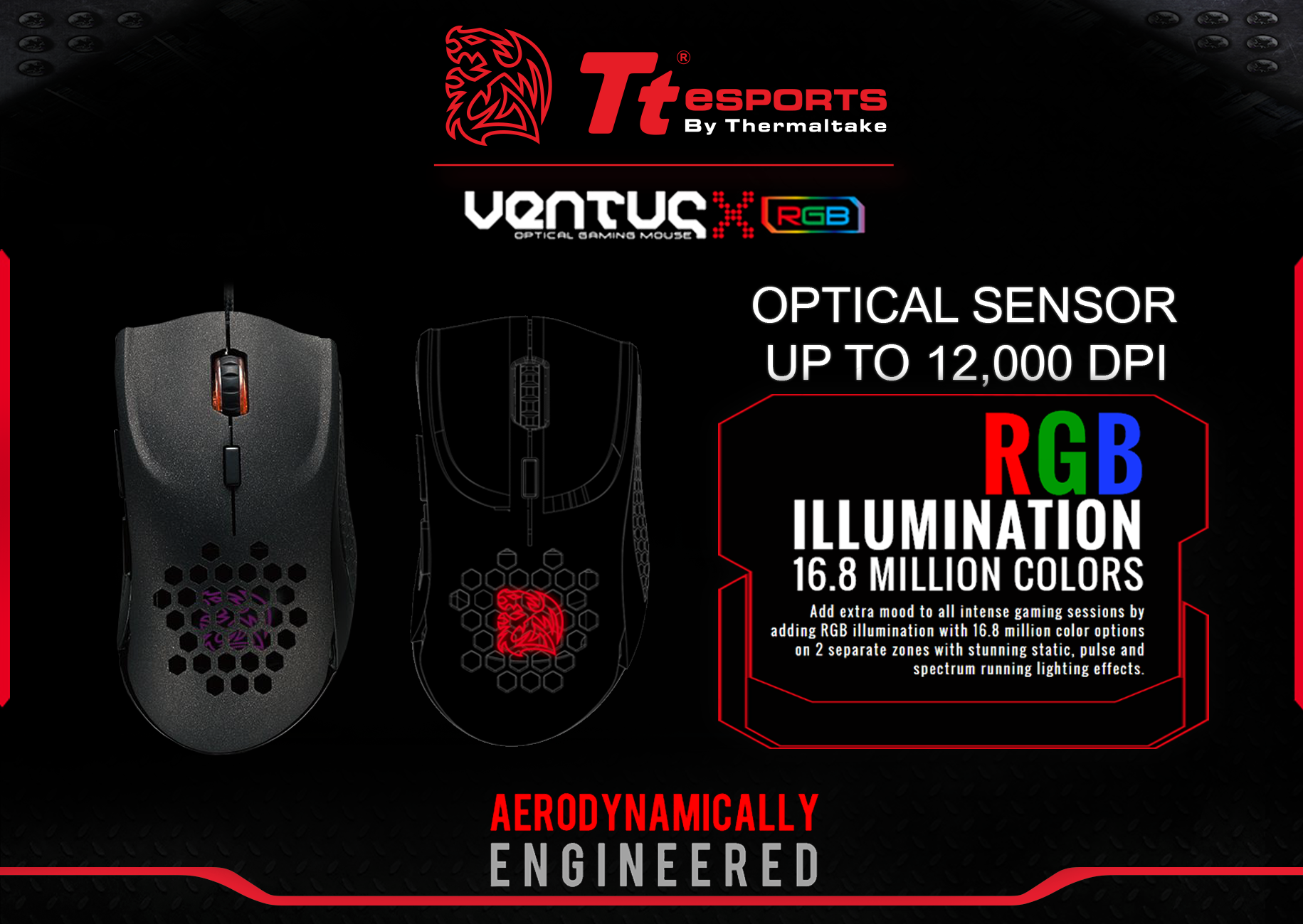 Tt eSPOTS By Thermaltake เปิดตัวสินค้าใหม่ Tt eSPORTS Ventus X RGB 16.8 ล้านสีพร้อมเซ็นเซอร์แบบ Optical เสริมความแม่นให้กับตัวคุณ