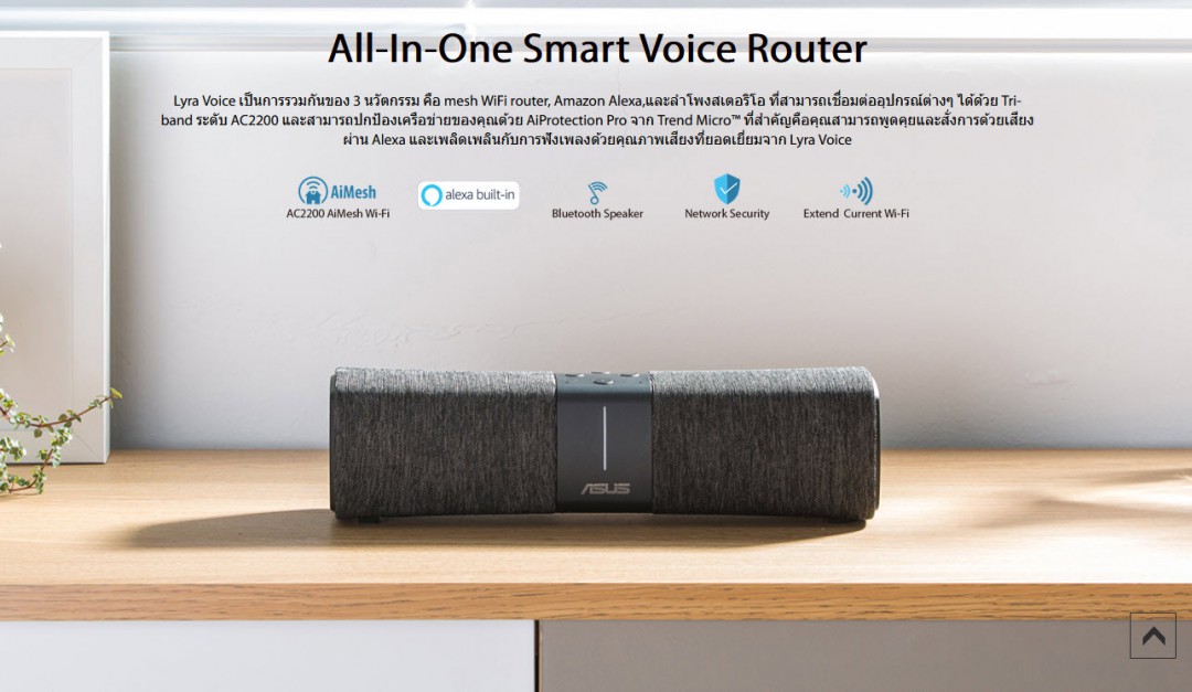 Router Mesh ASUS Lyra Voice – AC2200 Tri-Band, Altoparlante Bluetooth 8W, Alexa Integrato E AiProtection Pro