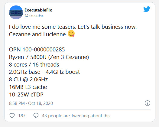 2020 11 26 15 35 37 หลุดพบข้อมูลซีพียู AMD Ryzen 7 5800U ในสถาปัตย์ Zen3 รหัส “Cezanne” รุ่นใหม่ล่าสุดที่ใช้งานในแล็ปท็อป