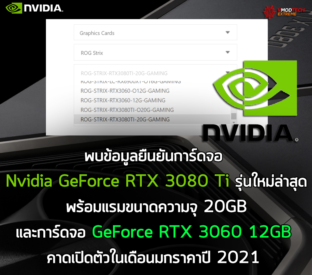 nvidia-geforce-rtx-3080-ti-20gb-jan-2021 nvidia geforce rtx 3080 ti 20gb jan 2021 พบข้อมูลยืนยันการ์ดจอ Nvidia GeForce RTX 3080 Ti รุ่นใหม่ล่าสุดพร้อมแรมขนาดความจุ 20GB คาดเปิดตัวในเร็วๆนี้