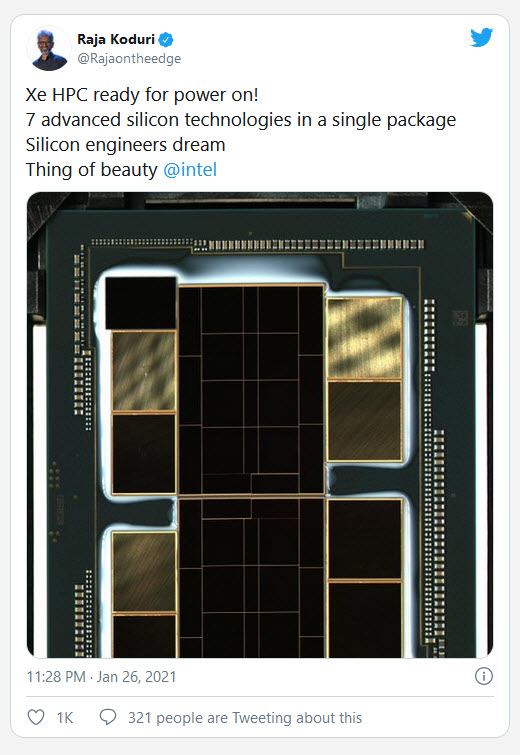 2021 01 28 10 04 10 Intel ผู้บริหาร Raja Koduri เผยภาพแรกของชิป DIE การ์ดจอ Intel Xe HPC รุ่นใหม่ล่าสุดที่ยังไม่เปิดตัวอย่างเป็นทางการ
