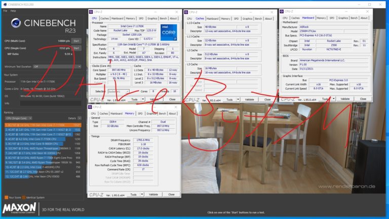 intel core i7 11700k cinebench r23 768x432 ซีพียู Intel Core i7 11700K รหัส “Rocket Lake S” ถึงมือลูกค้าแล้วก่อนเปิดตัว พร้อมหลุดผลทดสอบอย่างไม่เป็นทางการ 