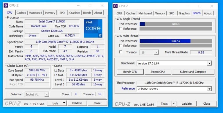 intel core i7 11700k cpuz 1 768x391 ซีพียู Intel Core i7 11700K รหัส “Rocket Lake S” ถึงมือลูกค้าแล้วก่อนเปิดตัว พร้อมหลุดผลทดสอบอย่างไม่เป็นทางการ 