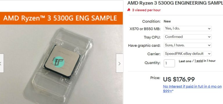 amd ryzen 3 5300g 768x360 หลุดผลทดสอบซีพียู AMD Ryzen 3 5300G รหัส “Cezanne” พร้อมวางจำหน่ายใน eBay ราคา 177 USD ก่อนเปิดตัวอย่างเป็นทางการ