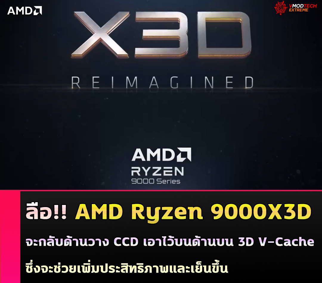 ลือ!! AMD Ryzen 9000X3D จะมาพร้อมกับการจัดเรียง CCD แบบใหม่ที่กลับด้านและการใช้ 3D V-Cache แบบเลเยอร์ โดยวาง CCD เอาไว้บนด้านบน 3D V-Cache ซึ่งจะช่วยเพิ่มประสิทธิภาพในการทำงานและการประมวลผลข้อมูลให้ดียิ่งขึ้น ลือ!! AMD Ryzen 9000X3D จะมาพร้อมกับการจัดเรียง CCD แบบใหม่ที่กลับด้านและการใช้ 3D V-Cache แบบเลเยอร์ โดยวาง CCD เอาไว้บนด้านบน 3D V-Cache ซึ่งจะช่วยเพิ่มประสิทธิภาพในการทำงานและการประมวลผลข้อมูลให้ดียิ่งขึ้น