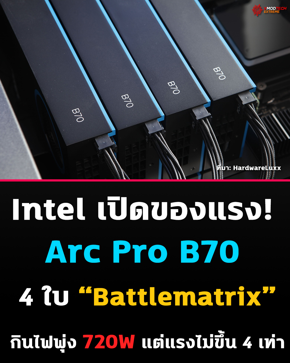 Intel Arc Pro B70 แบบ 4 GPU กินไฟทะลุ 720W แต่ติดข้อจำกัด Multi-GPU