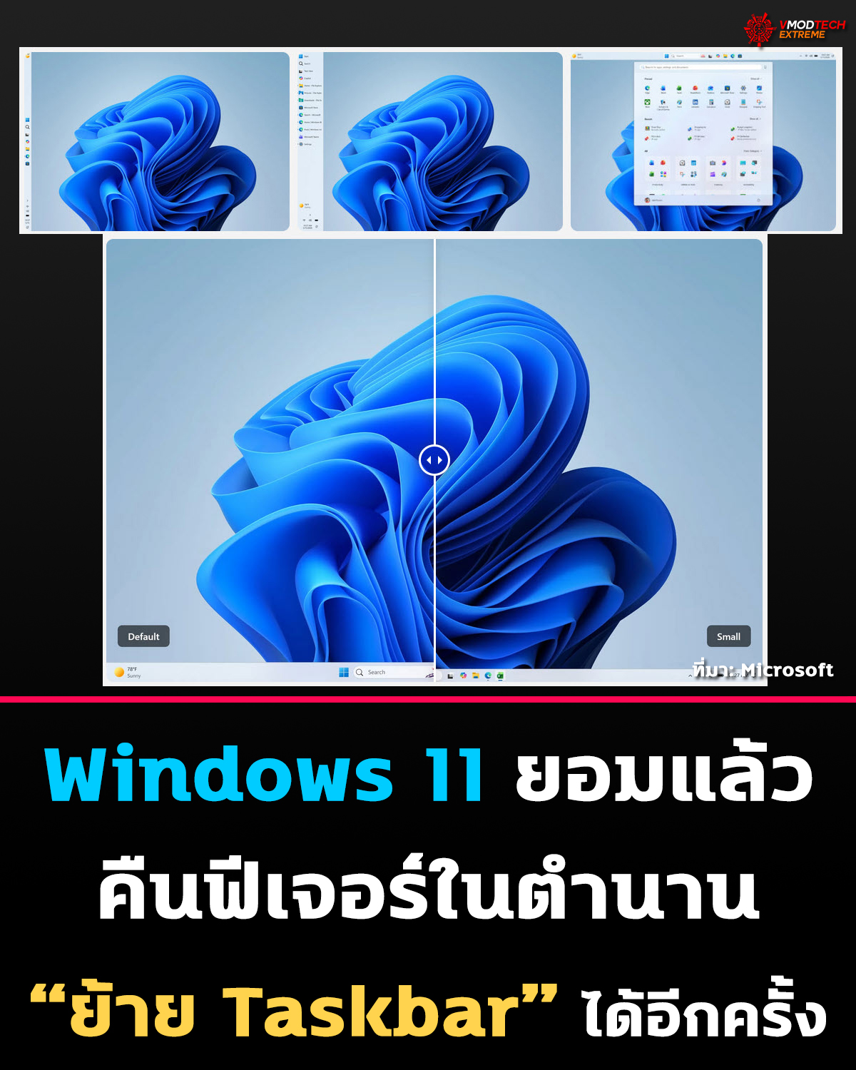 Microsoft เตรียมนำฟีเจอร์ Taskbar แบบ Windows 10 กลับสู่ Windows 11 พร้อมย่อขนาดและย้ายตำแหน่งได้
