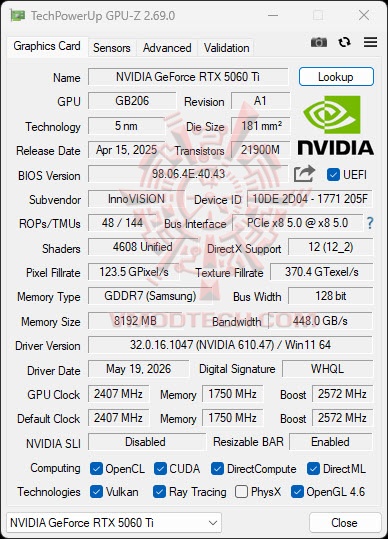 gpuz gpuz INNO3D GeForce RTX™ 5060 Ti 8GB TWIN X2 Review