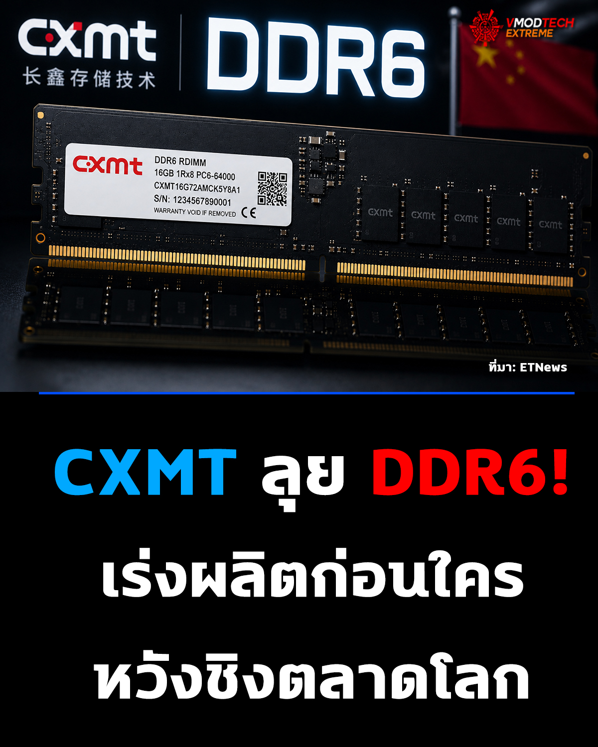 CXMT เร่งเปลี่ยนกระบวนการผลิต เตรียมชิงโอกาสในตลาด DDR6 ก่อน Samsung และ SK hynix